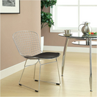 Nicer Furniture Bertoia Style Wire Side Chair - Black-Stainless Steel