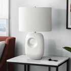 Monarch Specialties 26" H Contemporary Table Lamp - White Ceramic / Ivory / Cream Shade-Topped with a luxurious linen-blend ivory fabric shade, this decorative lamp casts a warm and inviting ambiance, making it an ideal accent piece for your end or side table or nightstand
