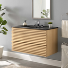Modway - Render Support mural de 36" Vanette de salle de bain - Noir de chêne-Coiffeuse à grains de noyer