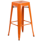 24'' Round Orange Metal Indoor-Outdoor Bar Table Set with 4 Square Seat Backless Barstools (CH-51080BH-4-30SQST-OR-GG)-4