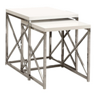Monarch Specialties 3025 Nesting Table - Glossy White/Chrome Metal - 2 Pack-With its chic glossy white tops, this 2 piece nesting table set gives an exceptional look to any room. Its original  criss-cross chromed metal base provides sturdy support as well as a contemporary look. Use this multi- functional set as end tables, lamp tables, decorative display tables, or simply as accent pieces.