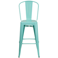 Tabouret de bar de qualité commerciale, de 30 po avec dossier en métal vert menthe pour l'intérieur et l'extérieur-Ensemble de 4 tabourets de bar de style bistro