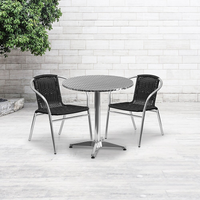 Flash Furniture 27.5'' Round Aluminum Indoor-Outdoor Table with 2 Black Rattan Chairs (TLH-ALUM-28RD-020BKCHR2-GG)-Aluminum, Black