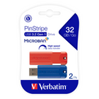Verbatim - Clé USB 3.2 Gen 1 PinStripe 32 Go - Rouge et Bleu - Paquet de 2-Le connecteur USB rétractable permet de ne pas perdre le capuchon