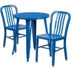 Table ronde de 24 po en métal avec 2 chaises à dossier à lattes verticales, int/ext, bleu [CH-51080TH-2-18VRT-BL-GG]-Table à café en métal