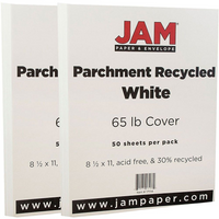 JAM Paper Parchment Cardstock, 8.5 x 11, 65lb White Recycled, 2 packs of 50 (171114g)-White parchment