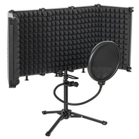 HOMCOM Foldable Studio Microphone Isolation Shield with Pop Filter - Stand-Includes all accessories, including a five panel foldable shield, a stand, a standard 3/8" threaded mount and a pop filter