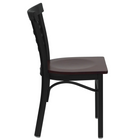 Chaise de restaurant de la série HERCULES en métal noir avec dossier échelle à trois lattes - Siège en bois d'acajou-Siège en bois fini acajou