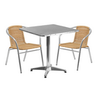 Flash Furniture – Table carrée de 27,5 po en aluminium/2 chaises en rotin beige, intérieur/extérieur TLH-ALUM-28SQ-020BGECHR2-GG-Pour deux personnes