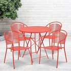 30'' Round Coral Indoor-Outdoor Steel Folding Patio Table Set with 4 Round Back Chairs [CO-30RDF-03CHR4-RED-GG]-Set Includes Folding Table and 4 Chairs