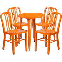 Table ronde de 24 po en métal orange avec 4 chaises à dossier à lattes verticales, int/ext [CH-51080TH-4-18VRT-OR-GG]-Table à café en métal
