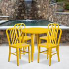 30'' Round Yellow Metal Indoor-Outdoor Table Set with 4 Vertical Slat Back Chairs [CH-51090TH-4-18VRT-YL-GG]-30"W x 30"D x 29.50"H