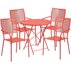 Table de jardin ronde et pliable 30 po en acier corail/4 chaises à dossier carré, intérieur/extérieur [CO-30RDF-02CHR4-RED-GG]-Revêtement thermolaqué corail