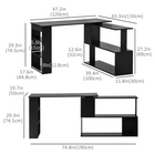 HOMCOM - Bureau en l - 47,25 po L x 43,25 po l x 29,25 po H - noir-Étagère en forme de S à 2 niveaux et étagère latérale à 3 niveaux offrant un espace supplémentaire pour les livres, dossiers, équipements, papiers, etc.