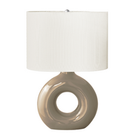 Monarch Specialties - Luminaire - 24 po H Lampe De Table - Céramique Brune - Abat-Jour Ivoire / Crème - Contemporain - Moderne-Lampe de table contemporaine et élégante de 24 pouces, dotée d'une base en céramique brun pâle en forme de beignet, surmontée d'un abat-jour ovale en tissu ivoire et d'un embout rond en métal argenté
