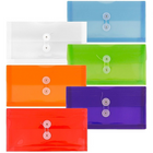 JAM Paper - Enveloppes no 10 en plastique avec fermeture à bouton et ficelle, 5,25 x 10 po, couleurs var., 6/pqt (921B1ASSRTDG)-Assortiment de 6 enveloppes en poly de format no 10 à bouton et ficelle : transparent, bleu foncé, vert lime, violet, rose et orange