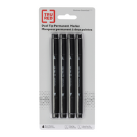 TRU RED - Marqueurs permanents - Pointe Double - Noir - Paquet de 4-Marque facilement la plupart des surfaces et résiste à la décoloration