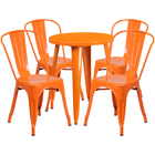 24'' Round Orange Metal Indoor-Outdoor Table Set with 4 Cafe Chairs [CH-51080TH-4-18CAFE-OR-GG]-Metal Cafe Table