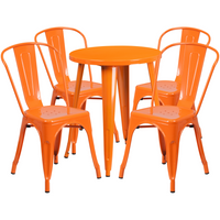 24'' Round Orange Metal Indoor-Outdoor Table Set with 4 Cafe Chairs [CH-51080TH-4-18CAFE-OR-GG]-Metal Cafe Table