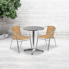 Flash Furniture 23.5'' Round Aluminum Indoor-Outdoor Table with 2 Beige Rattan Chairs (TLH-ALUM-24RD-020BGECHR2-GG)-Aluminum, Beige