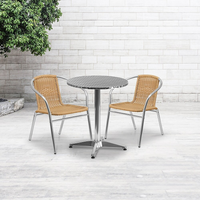 Flash Furniture 23.5'' Round Aluminum Indoor-Outdoor Table with 2 Beige Rattan Chairs (TLH-ALUM-24RD-020BGECHR2-GG)-Aluminum, Beige