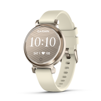 Garmin Lily 2 - Cream Gold Case with Coconut Silicone Band-Perfect for any look, this small, stylish smartwatch features an all-metal watch case and a beautiful patterned lens. Plus, with a quick tap or wrist turn, the Lily 2 smartwatch reveals a bright display. Choose between a variety of 14 mm quick release bands