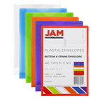 JAM Paper - Enveloppes en plastique, ferm. à bouton/à ficelle, ouverture au sommet, 4,25x6,25po, coul. var., 18/p (473B1ASSRTDG)-Taille : 4 1/4 x 6 1/4 po