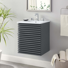 Modway - Render Fixation murale de 18" Vanette de salle de bain - Gris blanc-Coiffeuse à grains de noyer
