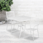 35.5'' Square White Indoor-Outdoor Steel Patio Table Set with 2 Square Back Chairs [CO-35SQ-02CHR2-WH-GG]-Set Includes Table and 2 Chairs