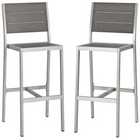 Modway - Shore Terrasse extérieure Aluminium Tabouret sans bras - Gris argenté - Ensemble de 2-Tabouret de bar extérieur moderne