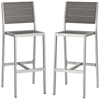 Modway - Shore Terrasse extérieure Aluminium Tabouret sans bras - Gris argenté - Ensemble de 2-Tabouret de bar extérieur moderne