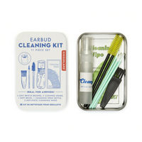 Kikkerland - Kit de nettoyage d'écouteurs 11 pièces-Comprend 2 brosses à poils doux, 5 tampons de nettoyage extra fins, 1 brosse douce, 1 vaporisateur de nettoyage, 2 lingettes de nettoyage antistatiques