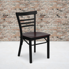 Chaise de restaurant de la série HERCULES en métal noir avec dossier échelle à trois lattes - Siège en bois d'acajou-Assemblage soudé
