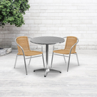 Flash Furniture – Table ronde de 27,5 po en aluminium/2 chaises en rotin beige, intérieur/extérieur, TLH-ALUM-28RD-020BGECHR2-GG-Aluminium, plastique, rotin, acier inoxydable