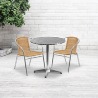 Flash Furniture – Table ronde de 27,5 po en aluminium/2 chaises en rotin beige, intérieur/extérieur, TLH-ALUM-28RD-020BGECHR2-GG-Aluminium, plastique, rotin, acier inoxydable