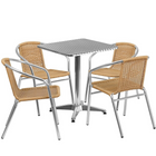 Flash Furniture 23.5'' Square Aluminum Indoor-Outdoor Table with 4 Beige Rattan Chairs (TLH-ALUM-24SQ-020BGECHR4-GG)-Seats 4 people