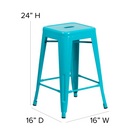 Flash Furniture 24" High Backless Crystal Teal-Blue Indoor-Outdoor Counter Height Stool-Drain Hole in Seat