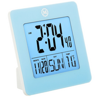 Marathon Digital Desktop Clock with Day, Date, Temperature, Alarm and Backlight - Blue (CL030050BL)-Features a large high quality display with enhanced contrast for maximum legibility.