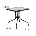Flash Furniture 28" Square Glass Metal Table with Black Rattan Edging & 4 Black Rattan Stack Chairs-Square Table