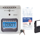 Pyramid Time Systems 3800 Auto Totaling Time Clock Small Business Bundle with Time Cards, Ink Ribbon & Security Keys-Pyramid Small Business Bundle includes Pyramid Time Systems model 3800 Auto Totaling Time Clock, 50-time cards, one ink ribbon and two security keys for accurate, error free payroll time tracking