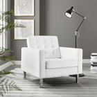 Modway - Loft Touffe Cuir végane Fauteuil - Blanc argenté-Pieds tubulaires en acier inoxydable