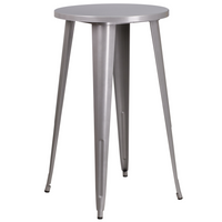 24'' Round Silver Metal Indoor-Outdoor Bar Height Table (CH-51080-40-SIL-GG)-Metal Cafe Table