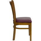 Chaise de restaurant de la série HERCULES en bois de cerisier à dossier à lattes verticales - siège en vinyle bourgogne-Siège rembourré en vinyle bourgogne