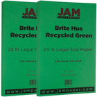 JAM Paper Bright Color Legal Paper, 8 1/2 x 14, 24lb Brite Hue Green Recycled, 2 packs of 100 (151053g)-Green