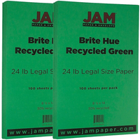 JAM Paper Bright Color Legal Paper, 8 1/2 x 14, 24lb Brite Hue Green Recycled, 2 packs of 100 (151053g)-Green
