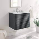 Modway - Render Support mural de 24" Vanette de salle de bain - Gris blanc-Coiffeuse à grains de noyer
