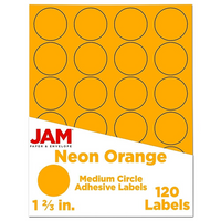 JAM Paper Round Circle Label Sticker Seals, 1 2/3" Diameter, Neon Orange, 120 Pack-Circle Labels