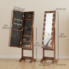 HOMCOM - Armoire à bijoux miroir avec lumières led - 14,25 po L x 11,75 po l x 53,5 po H - brun rustique-Ce miroir de rangement permet d’organiser tous vos bijoux et essentiels de beauté 