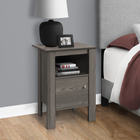Monarch Specialties 2138 Accent Table - Grey Night Stand With Storage-With a touch of rustic, this practical side table features ample surface space thanks to an interior open shelf and closed cabinet with an elegant square silver knob
