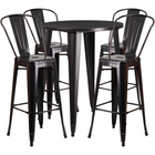 Table de bar ronde de 30 po en métal avec 4 tabourets à café, intérieur/extérieur, noir antique/or [CH-51090BH-4-30CAFE-BQ-GG]-Table de bar à café en métal